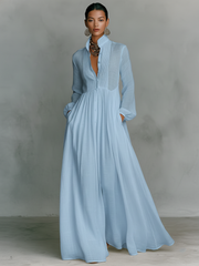Maxikleid Langarm: Bequeme Eleganz für Sommer-Events und Alltag – Blau