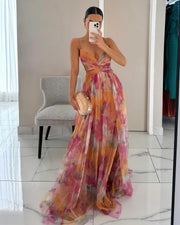 Maxikleid mit Blumendruck für Damen – Elegantes Sommerkleid für besondere Anlässe – Orange