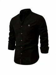 Yannick | Herren Stehkragen Knopfleiste Freizeit Shirt – Schwarz