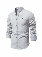 Yannick | Herren Stehkragen Knopfleiste Freizeit Shirt – Grau