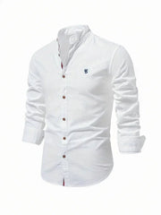 Yannick | Herren Stehkragen Knopfleiste Freizeit Shirt – Weiß