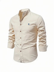 Yannick | Herren Stehkragen Knopfleiste Freizeit Shirt – Aprikose