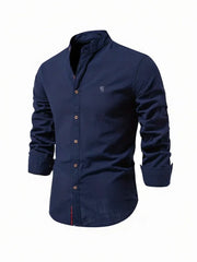 Yannick | Herren Stehkragen Knopfleiste Freizeit Shirt – Marineblau