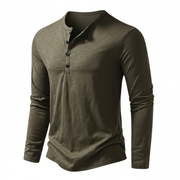 Benjamin | Herren Henley Langarmoberteil mit Knopfleiste am Kragen – Olivgrün