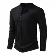 Benjamin | Herren Henley Langarmoberteil mit Knopfleiste am Kragen – Schwarz