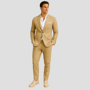 Zweiteiliger Slim-Fit-Anzug für Herren – Moderner, maßgeschneiderter Business-Look – Khaki