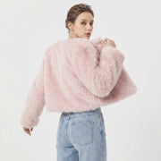 Daniela | Luxuriöse Cropped-Kunstpelz-Strickjacke – Rosa