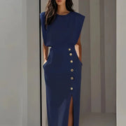 Midi-Kleid für Damen mit Seitenschlitz – Marineblau