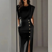 Midi-Kleid für Damen mit Seitenschlitz – Schwarz
