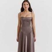 Satin-Maxikleid für Damen | Korsett-Rücken mit Schnürung – Rauchgrau