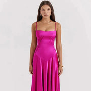 Satin-Maxikleid für Damen | Korsett-Rücken mit Schnürung – Rosa