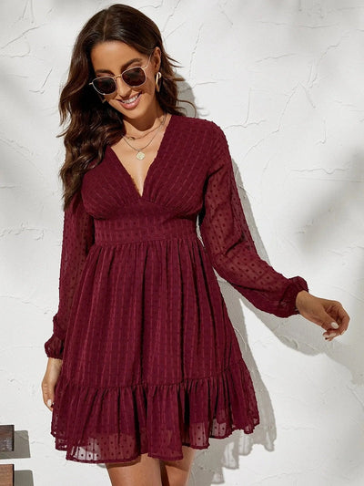 Nadia -Langärmeliges Kleid mit V-Ausschnitt