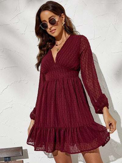 Nadia -Langärmeliges Kleid mit V-Ausschnitt