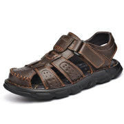 Herren Ledersandalen mit verstellbarem Klettverschluss und rutschfester Sohle – Dunkelbraun