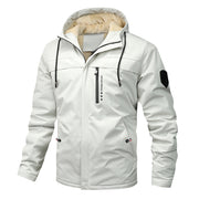 Herren winddichte Softshelljacke mit verstellbarer Kapuze und Innenfutter – Ecru