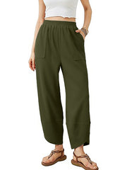 Damen Culotte-Hose mit elastischem Bund und aufgesetzten Taschen Nord Taschen – Olivgrün - Versand heute