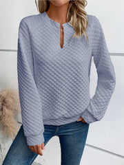 Damen Gesteppter Kuschel-Pullover mit Schlitzkragen Nord Taschen – Himmelblau - Versand am selben Tag