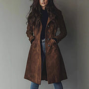 Damen Taillierter langer Mantel mit A-Linien-Silhouette und klassischer Knopfleiste Nord Taschen – Dunkelbraun
