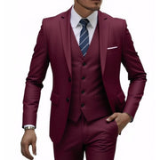 Herren nan dreiteiliges Slim-Fit Anzugset mit Weste, schmalem Revers und taillierter Silhouette - Vittorelli – Weinrot