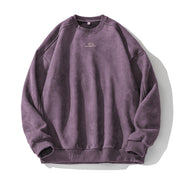 Unisex Oversize Rundhals-Sweatshirt mit minimalistischer Berg-Stickerei Nord Taschen – Violett