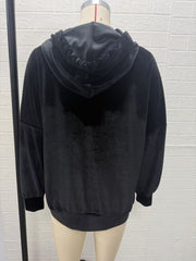 Damen Kuscheliger Samt-Kapuzenpullover im Oversize-Schnitt Nord Taschen – Gewicht: S: 350 g, XXL: 420 g