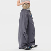 Damen weite technische Cargohose mit Kordelzugbund Nord Taschen – Dunkelgrau