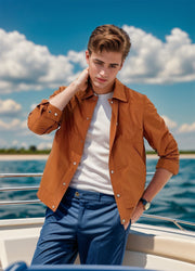 Herren Leichte Overshirt-Jacke mit Druckknopffront und Hemdkragen Nord Taschen – Gelb