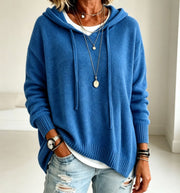 Damen Oversize-Kapuzensweater aus feinem Strick mit gerippten Bündchen Nord Taschen – Blau