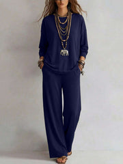 Damen Loungewear-Set mit weitem Bund und Oversize-Langarmshirt Nord Taschen – Marineblau