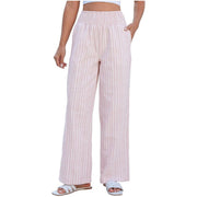 Damen Leichte Leinenoptik Palazzohose mit hohem Smokbund und Eingrifftaschen Nord Taschen – Pink