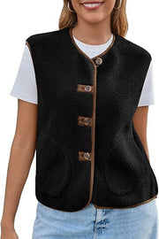 Damen Teddy-Fleeceweste mit Knopfleiste und Eingrifftaschen Nord Taschen – Schwarz