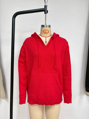 Damen Feinstrick Kapuzenpullover mit V-Ausschnitt und Kängurutasche Nord Taschen – Produktfoto