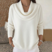 Mirelia - Drapierter Pullover mit Wasserfallkragen – Weiß