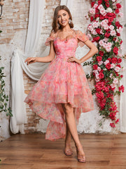 Asymmetrisches Rüschen-Brautkleid für Damen – Verspielt-eleganter Stil für besondere Anlässe – Rosa