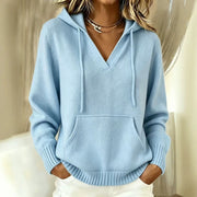 Damen Feinstrick Kapuzenpullover mit V-Ausschnitt und Kängurutasche Nord Taschen – Gewicht S: 435 g - 2XL: 500 g - 5XL: 575 g