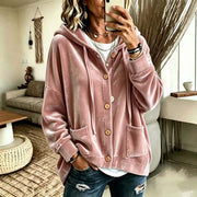 Damen Oversize Kapuzen-Samtjacke mit Knopfleiste und aufgesetzten Taschen Nord Taschen – Rosa