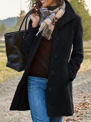 Damen wollähnlicher Teddy-Kurzmantel mit Stehkragen und seitlichen Eingrifftaschen Nord Taschen – Schwarz