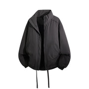 Herren Übergroße Windbreaker-Bomberjacke mit Kordelzug und Stehkragen Nord Taschen – Dunkelgrau