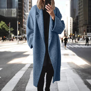 Damen Oversize-Longcoat aus Wollmix mit überschnittener Schulter und minimalistischer Knopfleiste Nord Taschen – Ozeanblau
