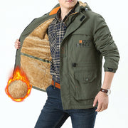 Herren Langarmjacke mit Kapuze, Knöpfen und Taschen – Olivgrün