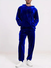 Herren Samt-Trainingsanzug mit Kapuzenpullover und gerader Jogginghose Nord Taschen – Royalblau