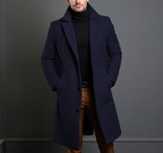 Herren Langer taillierter Wollmantel mit Reverskragen und Pattentaschen Nord Taschen – N6 Marineblau