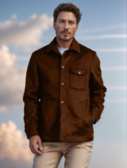 Herren Hemdenjacke aus Wollmix mit aufgesetzter Brusttasche und klassischem Hemdkragen Nord Taschen – Braun