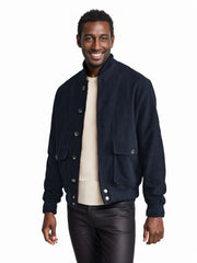 Herren Kurzjacke im Bomberstil mit Knopfverschluss und Pattentaschen Nord Taschen – Marineblau