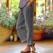 Damen Leichte Relaxed-Hose mit seitlicher Knopfleiste und Eingrifftaschen Nord Taschen – Dunkelgrau