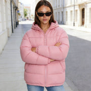 Damen Wattierte Steppjacke mit Kapuze und Taillenkontur Nord Taschen – Rosa