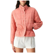 Damen Kurz geschnittene Steppjacke mit Stehkragen und Taillengummi Nord Taschen – Pink