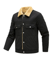 Herren Langarmjacke mit Knöpfen und Taschen – Schwarz