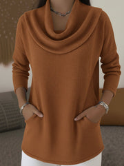 Damen Kuscheliger Feinstrick-Pullover mit Schalkragen und Eingrifftaschen Nord Taschen – Karamell