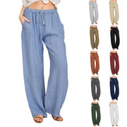 Damen Sommerliche Leinen-Palazzohose mit elastischem Bund, Seitentaschen und weitem Bein Nord Taschen – Gewicht S: 250 g — 3XL: 310 g